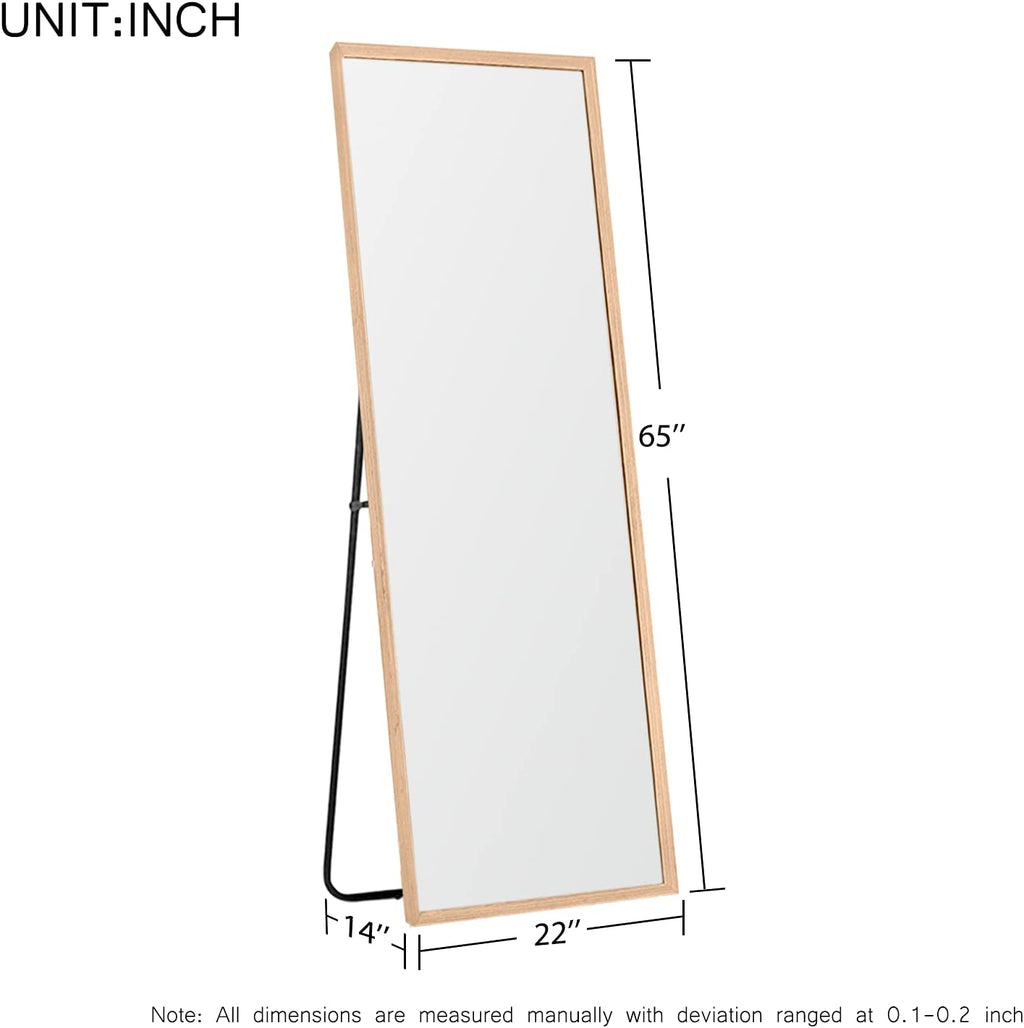 65"X22" Full Length Mirror - Standing, Hanging or Leaning against Wall, Large Rectangle Bedroom Floor Mirror, Solid Wood Frame Wall-Mounted